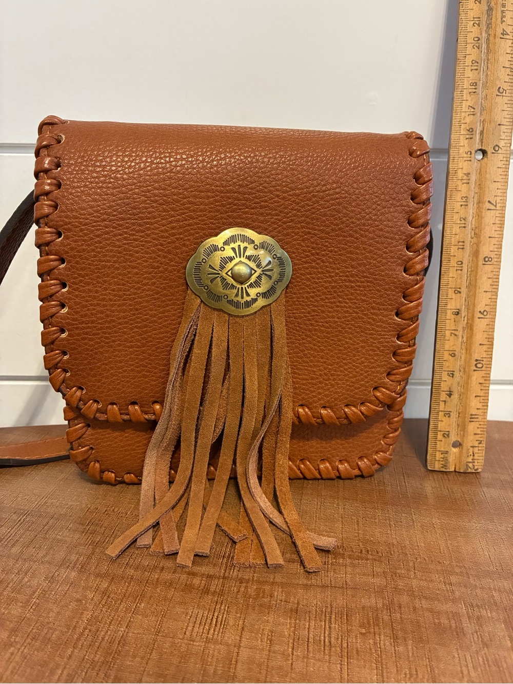 Street Level Faux Leather Tassel Crossbody Bag - Cognac Brown